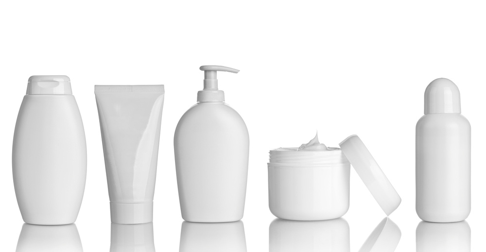 collection of  various beauty hygiene containers on white background. each one is shot separately